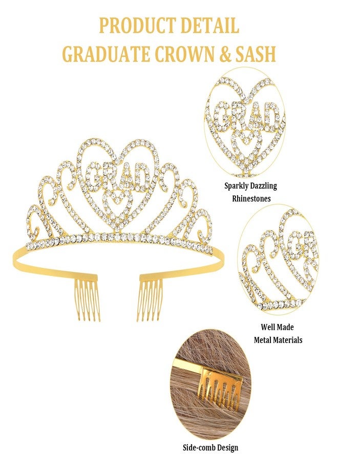 CAVETEE Graduation Crown and Sash Set, Gold 'I Graduated' 2024 Congratulations Party Decorations, Women's Grad Tiara and Sash, 2024 Grad Cap Decorations - Image 5